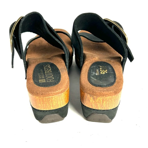 White Mountain Footbeds Slip On Platform Wedge Heel Sandals Black Leather Size 8 - Picture 4 of 12
